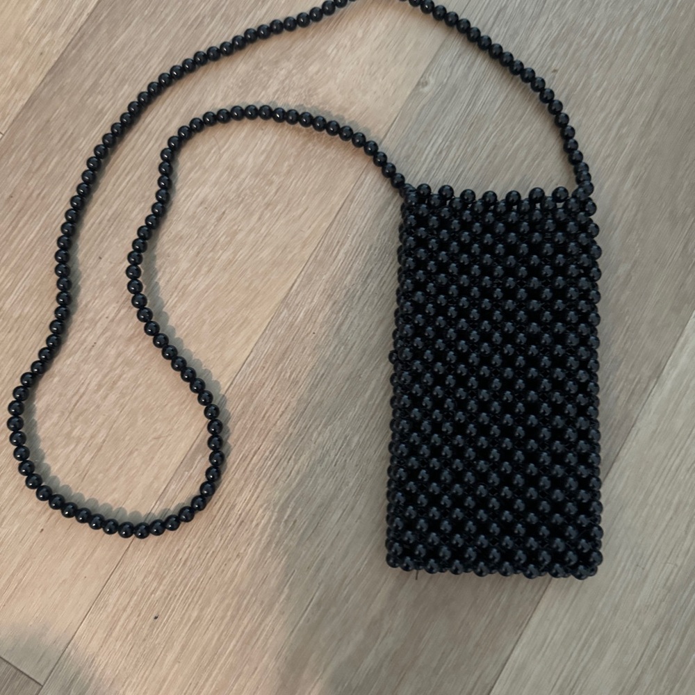 Black Beaded Crossbody Phone Bag